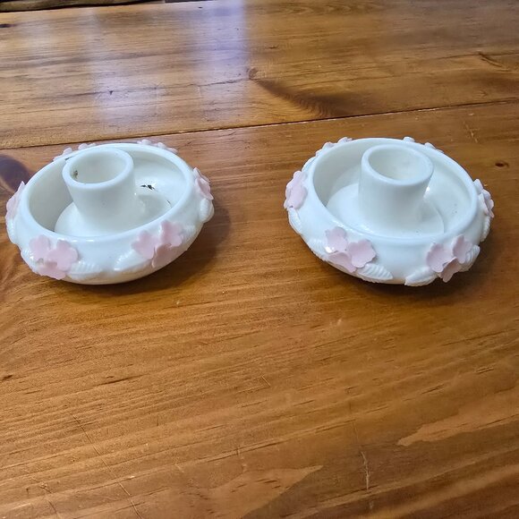 2 Vintage Norcrest Porcelain Floral Candle Holders Pair Original Beautiful - Picture 3 of 8